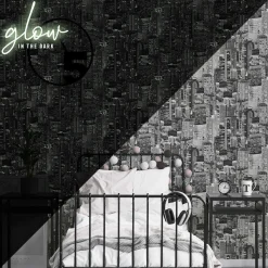 Tapetti Sandudd Luminocity Mono Glow In The Dark 108015, kaupunki, moderni, mustavalkoinen