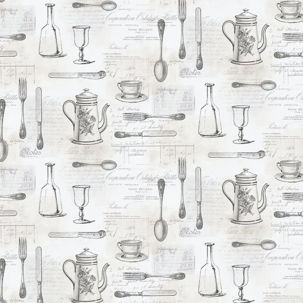 Tapetti Galerie Kitchen Elements KE29939, teksti, harmaa