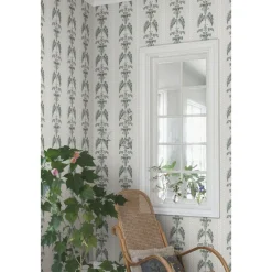 Tapetti Sandberg Sophie, non-woven, kasvi, ornamentti, vihreä