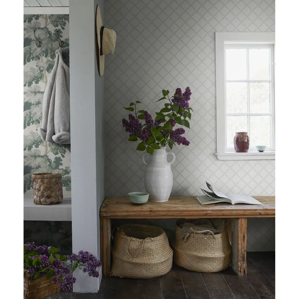 Tapetti Sandberg Trellis, non-woven, kasvi, harmaa
