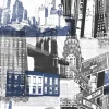 Tapetti Sandudd Fresco New York Blue/Black 104631, kaupunki, vintage, sininen