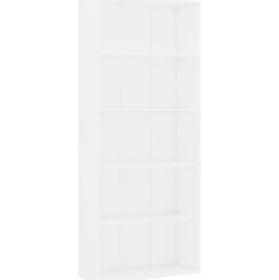 5-tasoinen kirjahylly valkoinen 80x30x189 cm lastulevy
