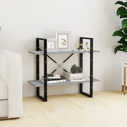2-tasoinen kirjahylly 80x30x70 cm lastulevy betoninharmaa