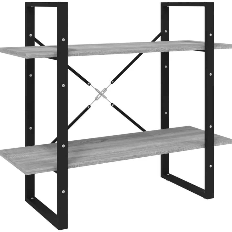 2-tasoinen kirjahylly 80x30x70 cm lastulevy betoninharmaa