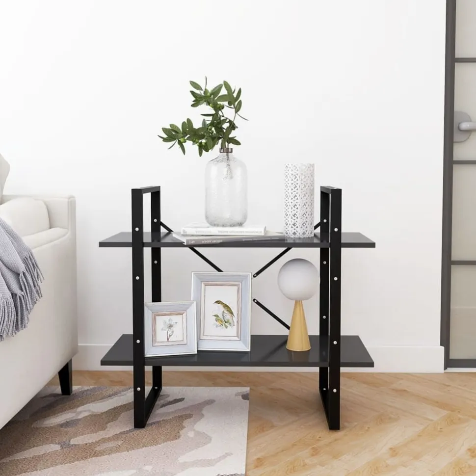 2-tasoinen kirjahylly 80x30x70 cm lastulevy betoninharmaa