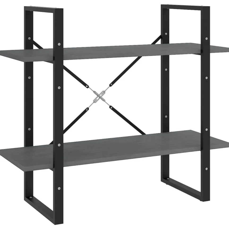 2-tasoinen kirjahylly 80x30x70 cm lastulevy betoninharmaa
