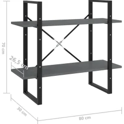 2-tasoinen kirjahylly 80x30x70 cm lastulevy betoninharmaa