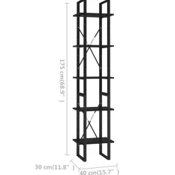 5-tasoinen kirjahylly 60x30x175 cm lastulevy harmaa