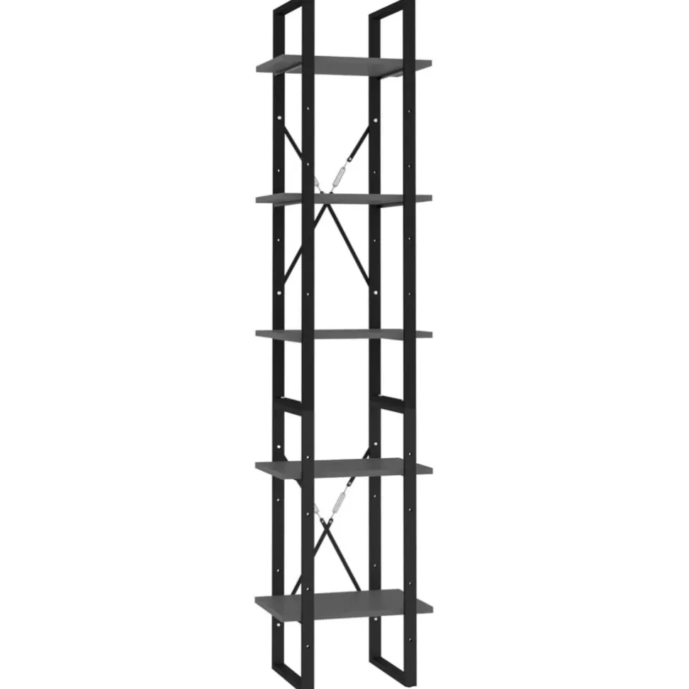 5-tasoinen kirjahylly 60x30x175 cm lastulevy harmaa