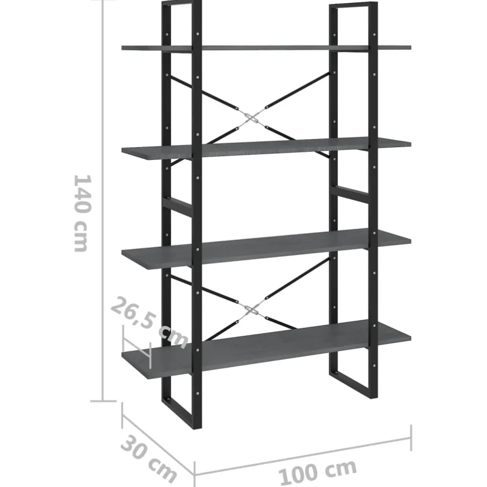 2-tasoinen kirjahylly 100x30x70 cm lastulevy harmaa