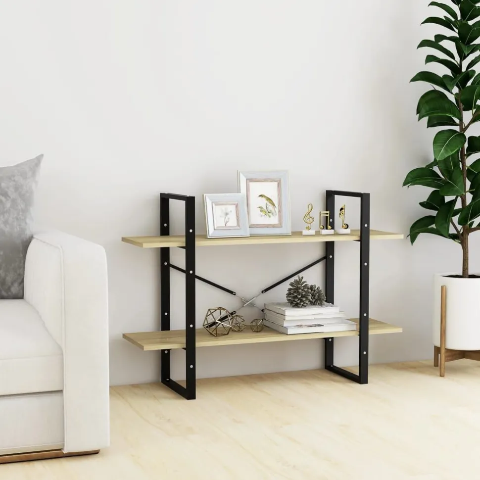 2-tasoinen kirjahylly 100x30x70 cm lastulevy harmaa