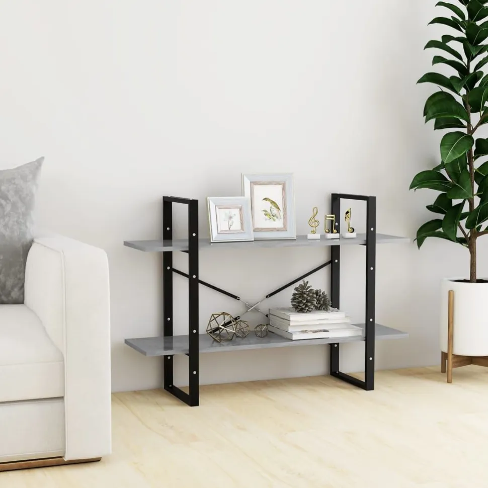 2-tasoinen kirjahylly 100x30x70 cm lastulevy harmaa