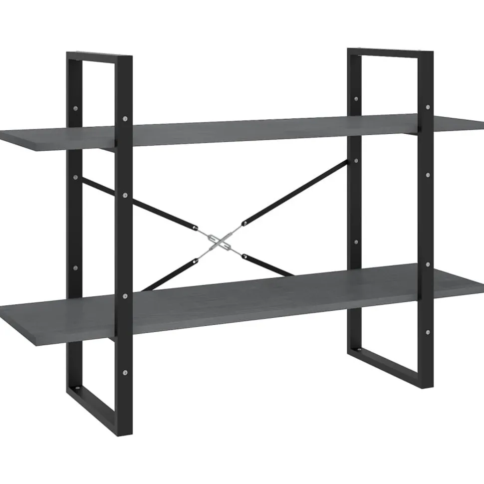 2-tasoinen kirjahylly 100x30x70 cm lastulevy harmaa