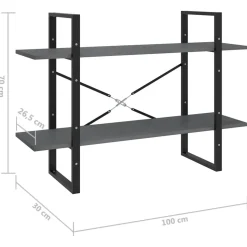 2-tasoinen kirjahylly 100x30x70 cm lastulevy harmaa
