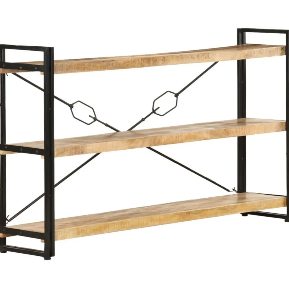 3-tasoinen kirjahylly, 140x30x80 cm, täysi mangopuu
