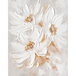 Taulu Home4You 60x80 cm, kolme valkoista kukkaa, beige