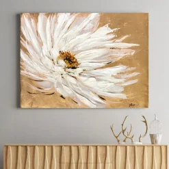 Taulu Home4You 90x120 cm, valkoiset kukat, beige