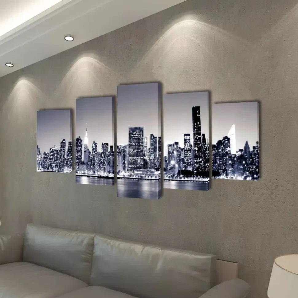 Taulusarja new york taivaanranta mustavalkoinen 100 x 50 cm