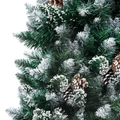 Tekojoulukuusi LED-valoilla palloilla lumella ja kävyillä vihreä eri kokoja