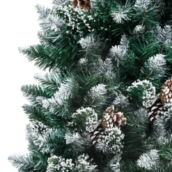 Tekojoulukuusi LED-valoilla palloilla lumella ja kävyillä vihreä eri kokoja