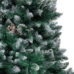 Tekojoulukuusi LED-valoilla palloilla lumella ja kävyillä vihreä eri kokoja