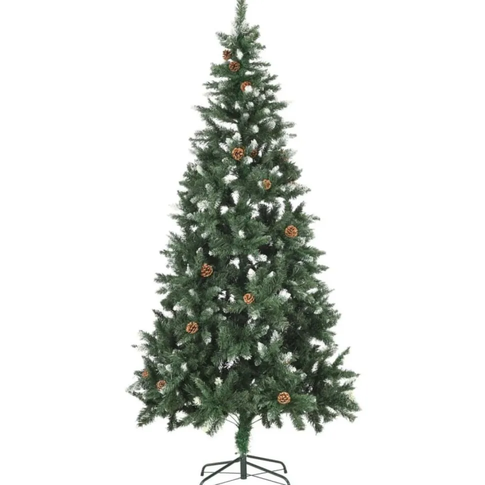 Tekojoulukuusi kävyillä ja valkoisella kimalluksella, 210cm