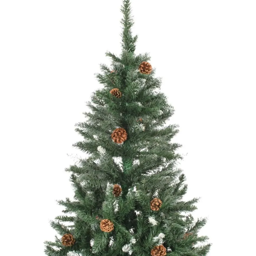Tekojoulukuusi kävyillä ja valkoisella kimalluksella, 210cm
