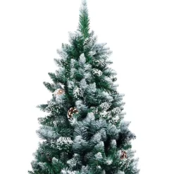 Tekojoulukuusi kävyillä ja valkoisella lumella, 210cm