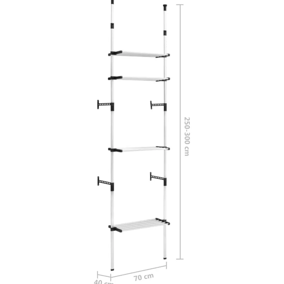 Teleskooppinen vaatekaappijärjestelmä hyllyillä alumiini 70cm