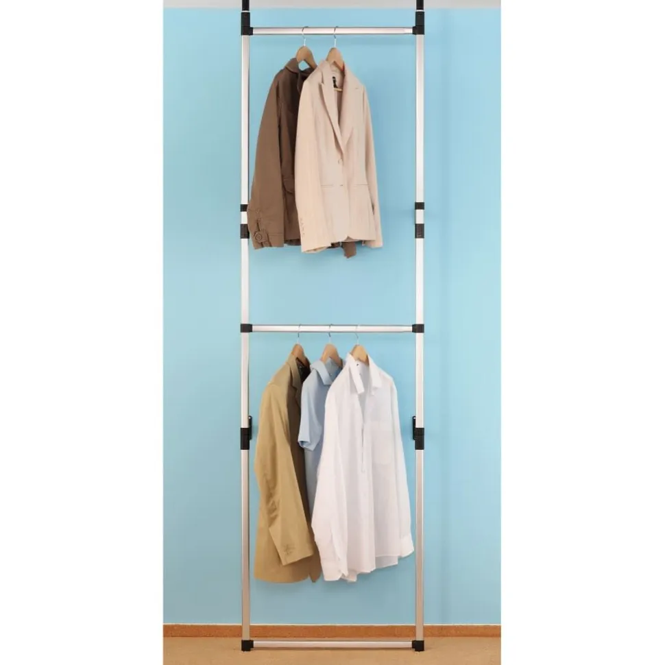 Teleskooppinen vaatekaappijärjestelmä 2 tangoilla alumiini 110cm