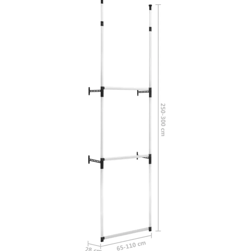Teleskooppinen vaatekaappijärjestelmä 2 tangoilla alumiini 110cm