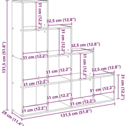 Tilanjakaja 4 tasoa Sonoma 131,5x29x131,5 cm tekninen puu (57969)