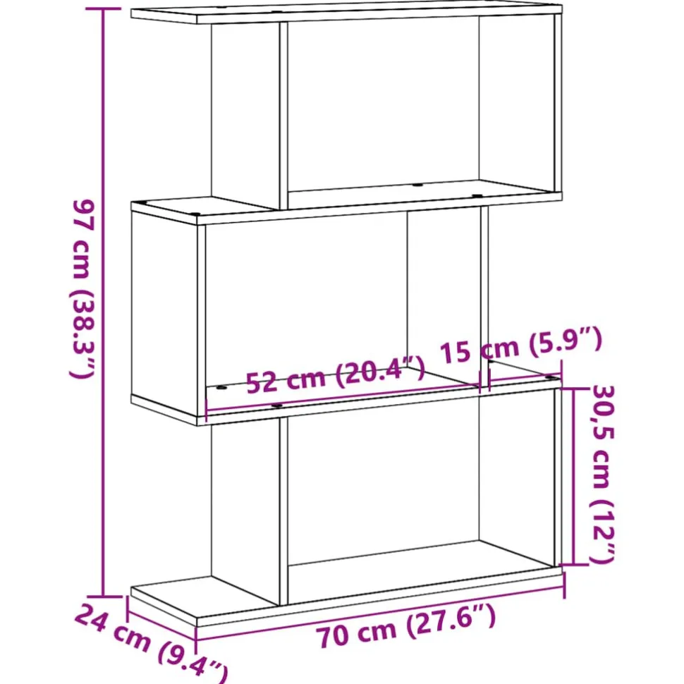 Tilanjakaja 3 tasoa vanha puu 70x24x97 cm tekninen puu (58118)