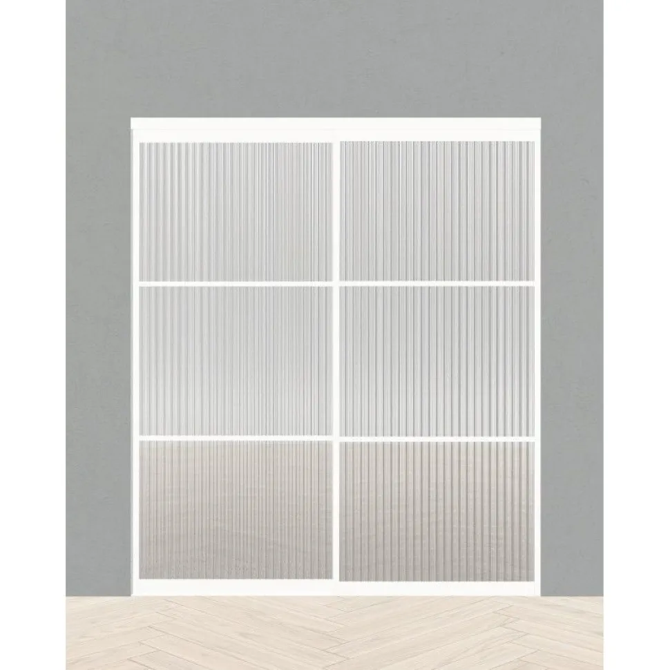 Tilanjakaja/liukuovi Mirror Line raitalasi valkoinen kahdella liukuovella, matala malli, mittatilaus