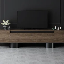 TV-taso Linento Furniture Bohem, 180cm, pähkinänruskea/musta