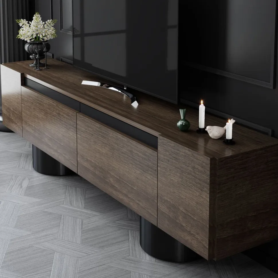 TV-taso Linento Furniture Bohem, 180cm, pähkinänruskea/musta