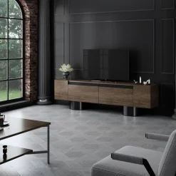 TV-taso Linento Furniture Bohem, 180cm, pähkinänruskea/musta