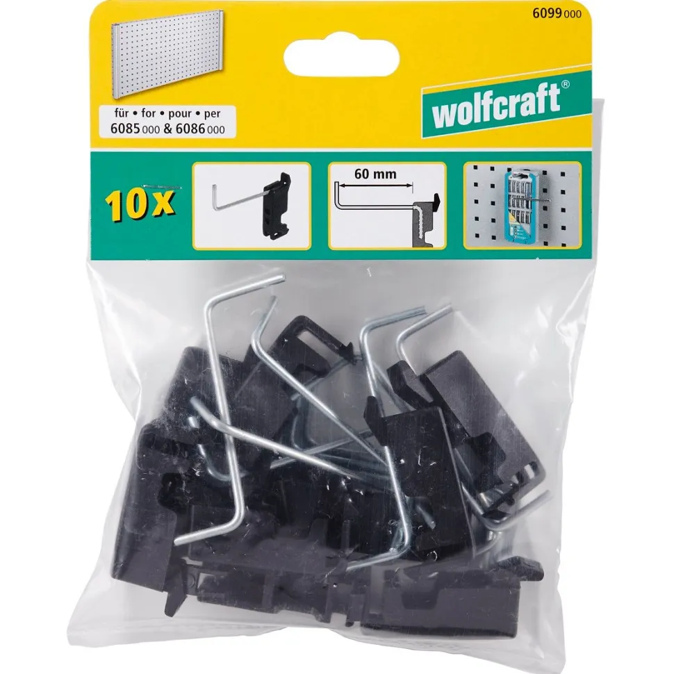 Työkalukoukku reikätauluun Wolfcraft 60 mm 10 kpl/pkt