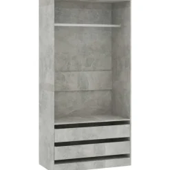 Vaatekaappi betoninharmaa 100cm lastulevy
