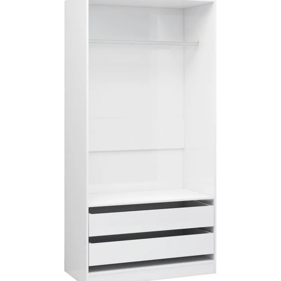 Vaatekaappi 100cm lastulevy korkeakiilto valkoinen