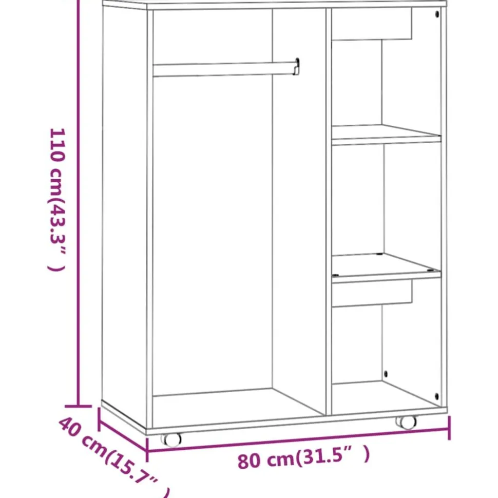 Vaatekaappi 80cm lastulevy tammi