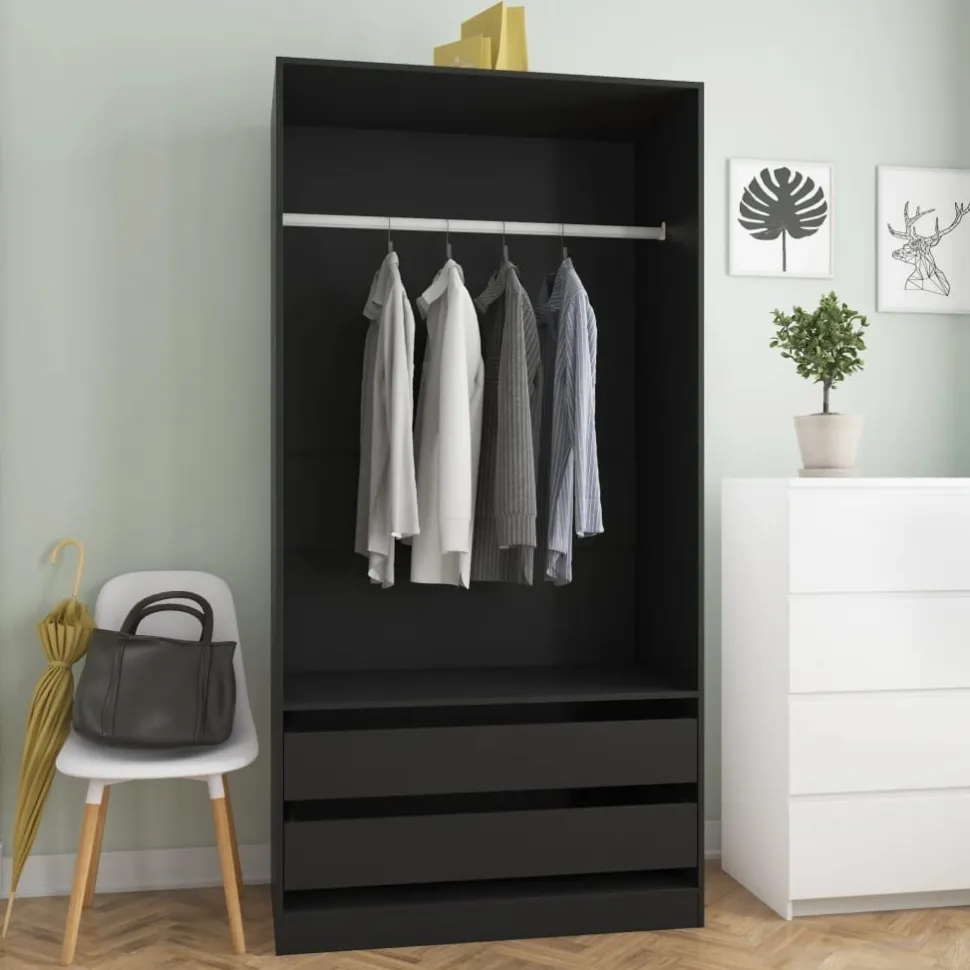 Vaatekaappi 100cm musta lastulevy