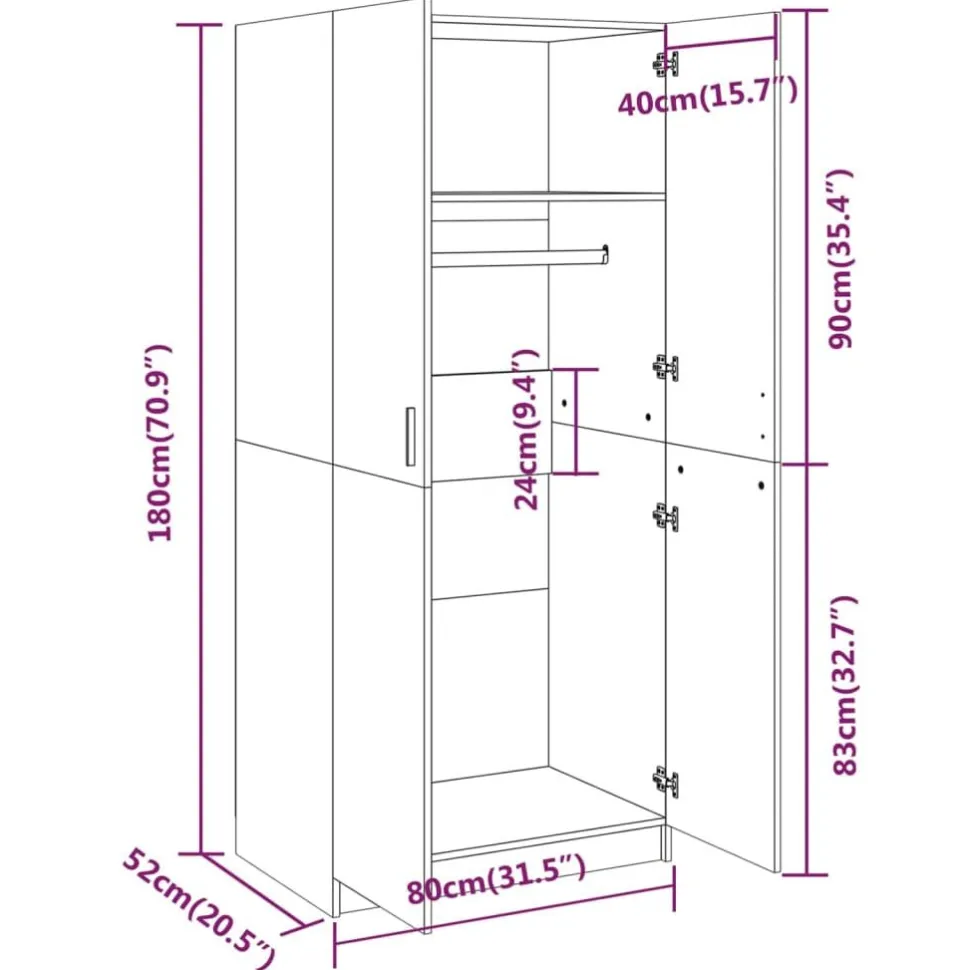 Vaatekaappi 80cm tekninen puu harmaa