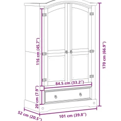 Vaatekaappi Corona 101x52x170 cm täysi mänty (05662)