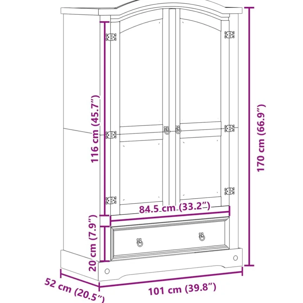 Vaatekaappi Corona 101x52x170 cm täysi mänty (05662)