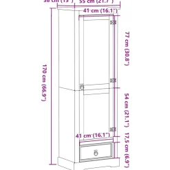Vaatekaappi Corona 55x38x170 cm täysi mänty (02767)