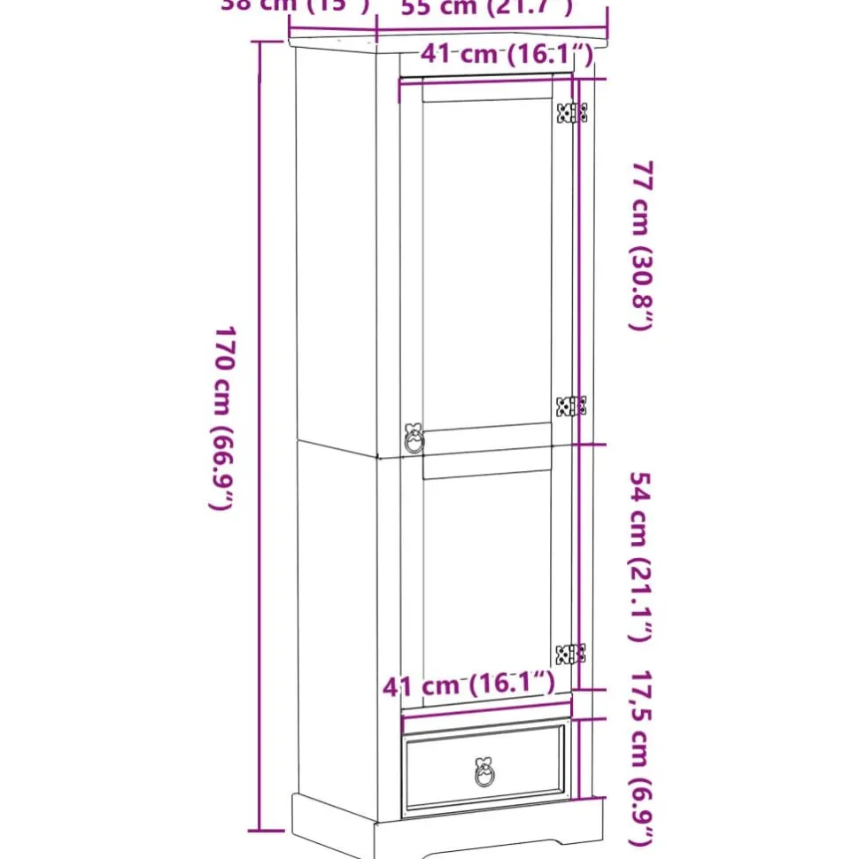 Vaatekaappi Corona 55x38x170 cm täysi mänty (02767)