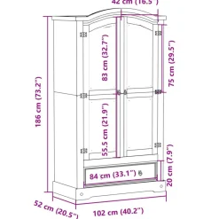 Vaatekaappi Corona 102x52x186 cm täysi mänty (12156)