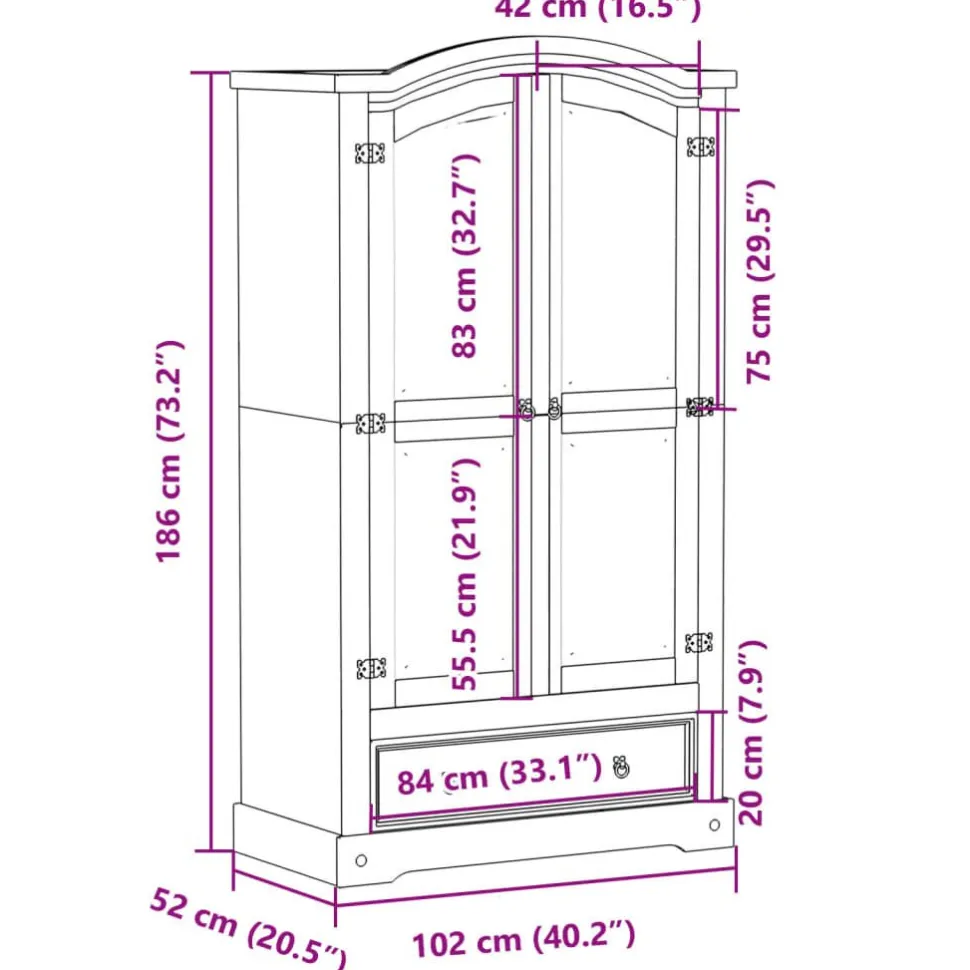 Vaatekaappi Corona 102x52x186 cm täysi mänty (12156)