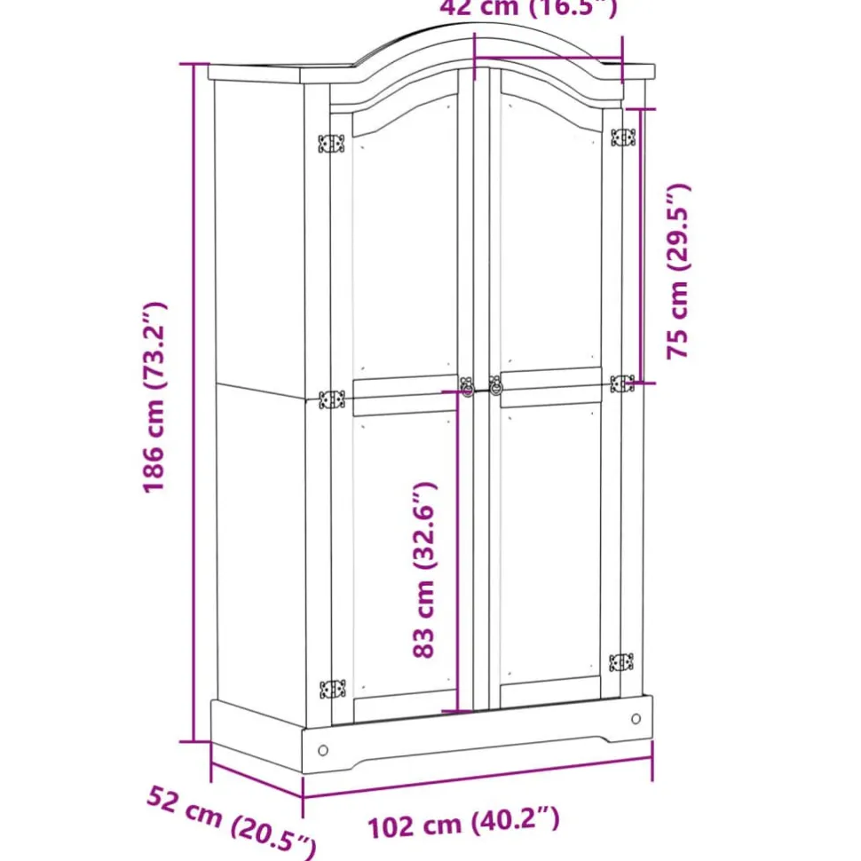 Vaatekaappi Corona 102x52x186 cm täysi mänty (12154)
